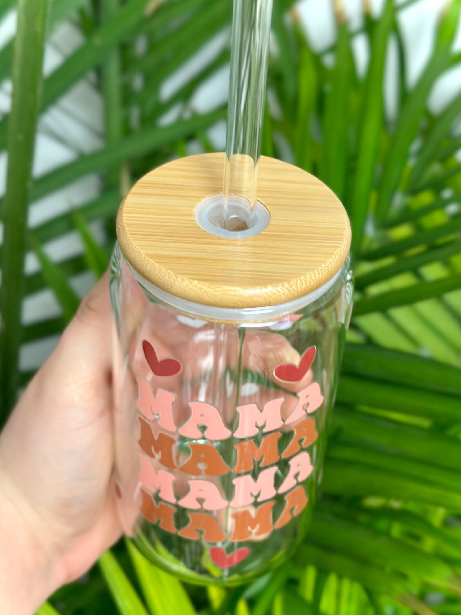 Mom Fuel- Coffee and Jesus 16 oz Glass Tumbler, Bamboo Lid and Glass Straw