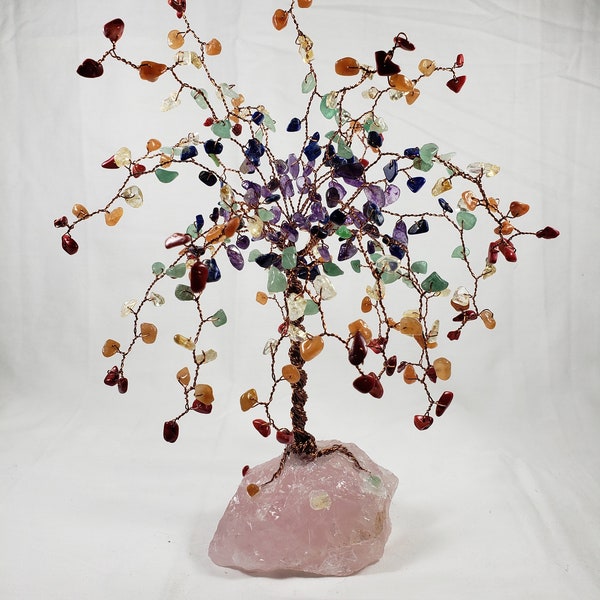 Rainbow Gemstone Tree 11 inches | Rose Quartz Base