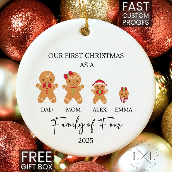 Family of Four First Christmas Ornament, Personalized Our First Christmas As A Family of Four Ornament, First Christmas Family of 4 Ornament