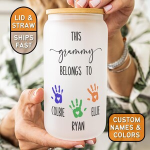 Personalized Grammy Glass Cup, Custom Grammy Cup for Mother&#39;s Day Gift From Grandkids, Custom Grammy Coffee Cup, Grammy Gift for Grammy