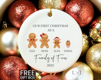 Family of Four First Christmas Ornament, Personalized Our First Christmas As A Family of Four Ornament, First Christmas Family of 4 Ornament