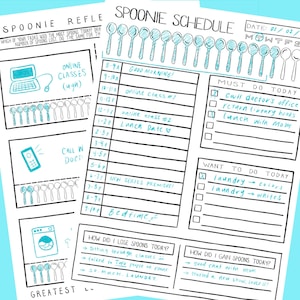 Spoonie Resources, Daily Schedule/Planner, Reflection Log, Spoon Theory Resources, Usage Rights for Clients/Students