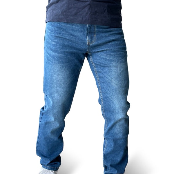 Alldistrict Jeans Men's Slim Fit Modern Design Tapered Leg Jeans- Medium Wash