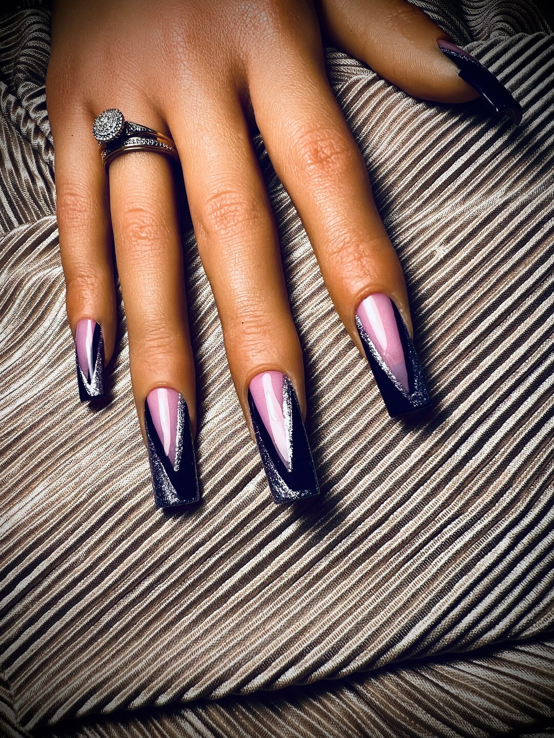 Abstract Glitter French Tip Press on Nails Etsy