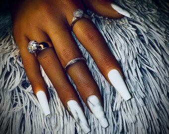 Matte White and Marble Press on Nails