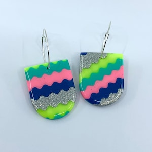 Colourful wavy polymer clay earrings Upside down arch earrings