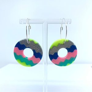 Colourful wavy donut Earrings Bright polymer clay Earrings