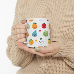 Cute Smiling Happy Fruit Friends Ceramic Coffee Mug 11oz