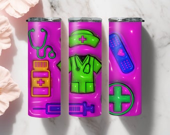 3D Nurse Inflated Tumbler Wrap, Pink Nurse Puffy Tumbler PNG, Gift for Nurse, NHS Worker Gift Instant Digital Download