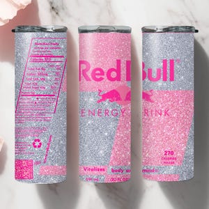 Pink Sparkly Red Bull Edition Tumbler Designs, 20oz Skinny Tumbler Wrap PNG, Digital Download, Drink Inspired Tumbler Wrap, Sparkly Tumbler