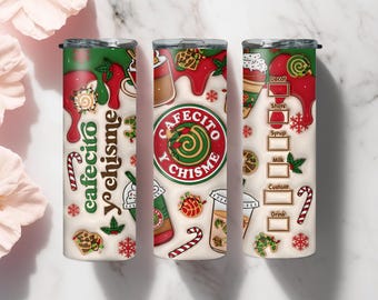 3D Inflated Cafecito Y Chisme Tumbler Wrap PNG, 3D Puff Pan Dulce 20oz Tumbler, Mexican Gifts, Puffy Coffee Tumbler, Conchas Mexicanas