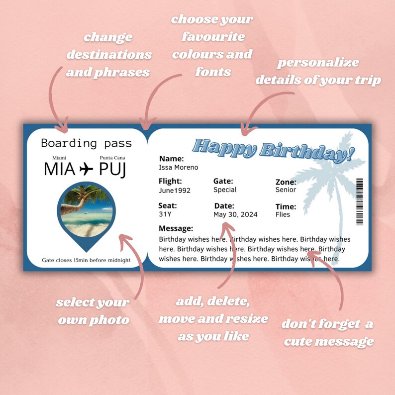 Editable Boarding Pass Template Canva Travel Surprise Etsy