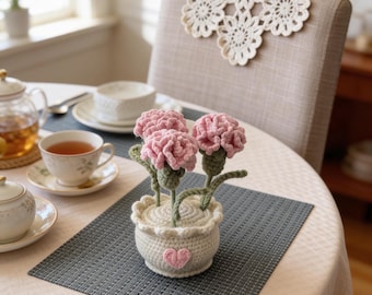 Crochet Carnations in Pot | Handmade Mother’s Day Gift | Crochet Flower Arrangement | Forever Flowers | Home Decor | Gift for Mom