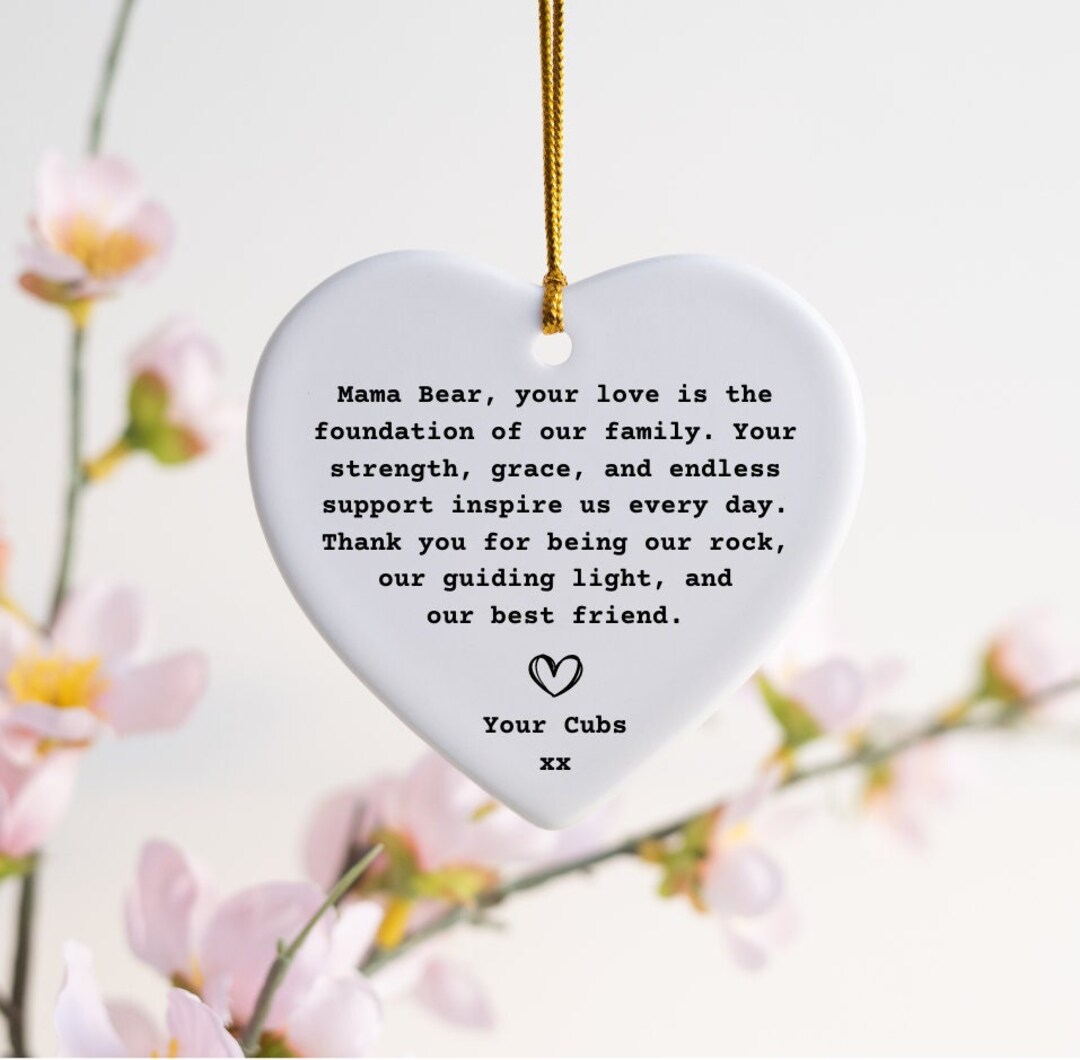 Custom Heart Ceramic Ornament, Mama Bear, Personalized Mom Gift, Gift ...