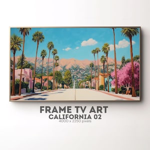 Samsung Frame TV Art California Mulholland Drive Painting Digital Download Beachy Vibes The Hills Vintage Pink Vibes LA Aesthetic Wall Decor