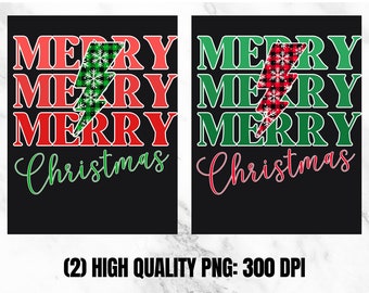 Merry Christmas Buffalo Plaid Lightning Bolt PNG (Digital Download)