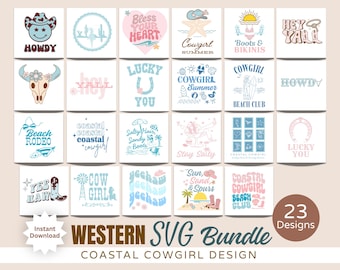 Western Cowgirl SVG-paket | Country Girl Summer png, dxf, jpg | Digital nedladdning av kuststrand
