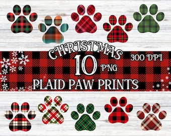 Plaid Christmas Paw Prints | Sublimation PNG Bundle (Digital Download)