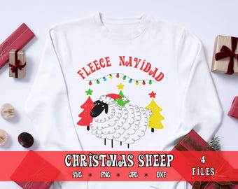 Funny Fleece Navidad Sheep Design | Christmas (svg, png, jpg, dxf) (Digital Download)