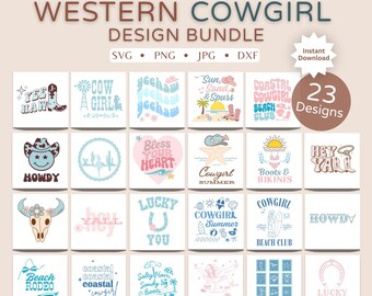 Western Cowgirl SVG Bundle | Country Girl Summer png, dxf, jpg | Coastal Beach Digital Download