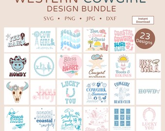 Western Cowgirl SVG Bundle | Country Girl Summer png, dxf, jpg | Coastal Beach Digital Download