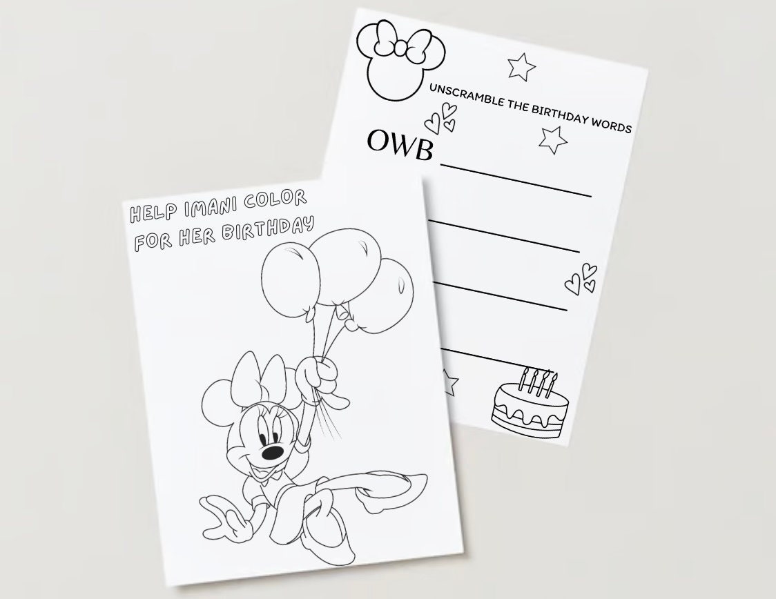 Minnie Mouse Birthday Coloring Pages - Etsy