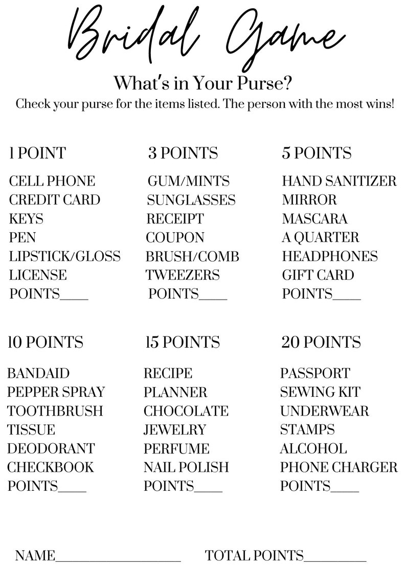 Bridal Shower Game Printable | Bridal Party Game | Wedding Shower Game ...