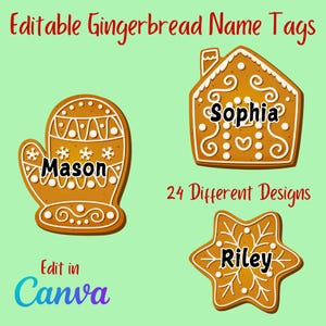 Gingerbread Classroom Desk Name Tags, Winter Student Desk Labels, Holiday Desk Name Plates, Cubby Labels, Editable Canva Template