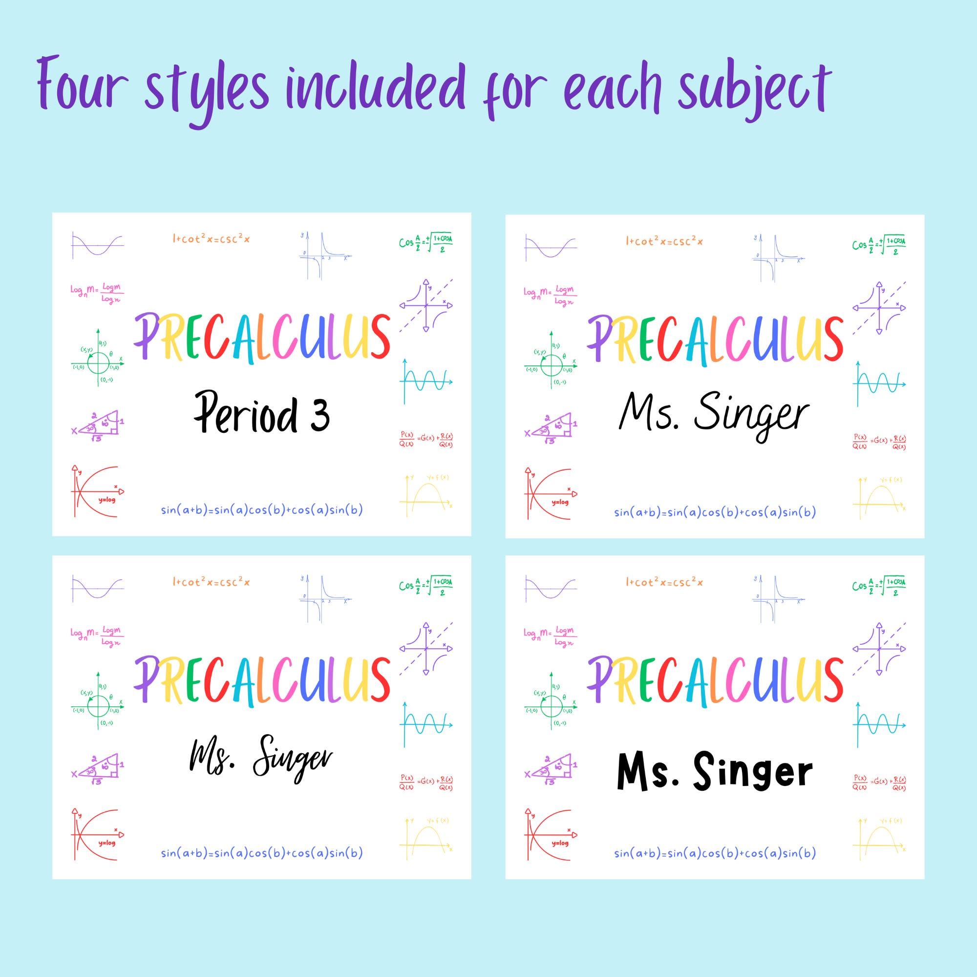 Mathematics Class Labels Bundle, Math Classroom Door Sign, Class Signs ...