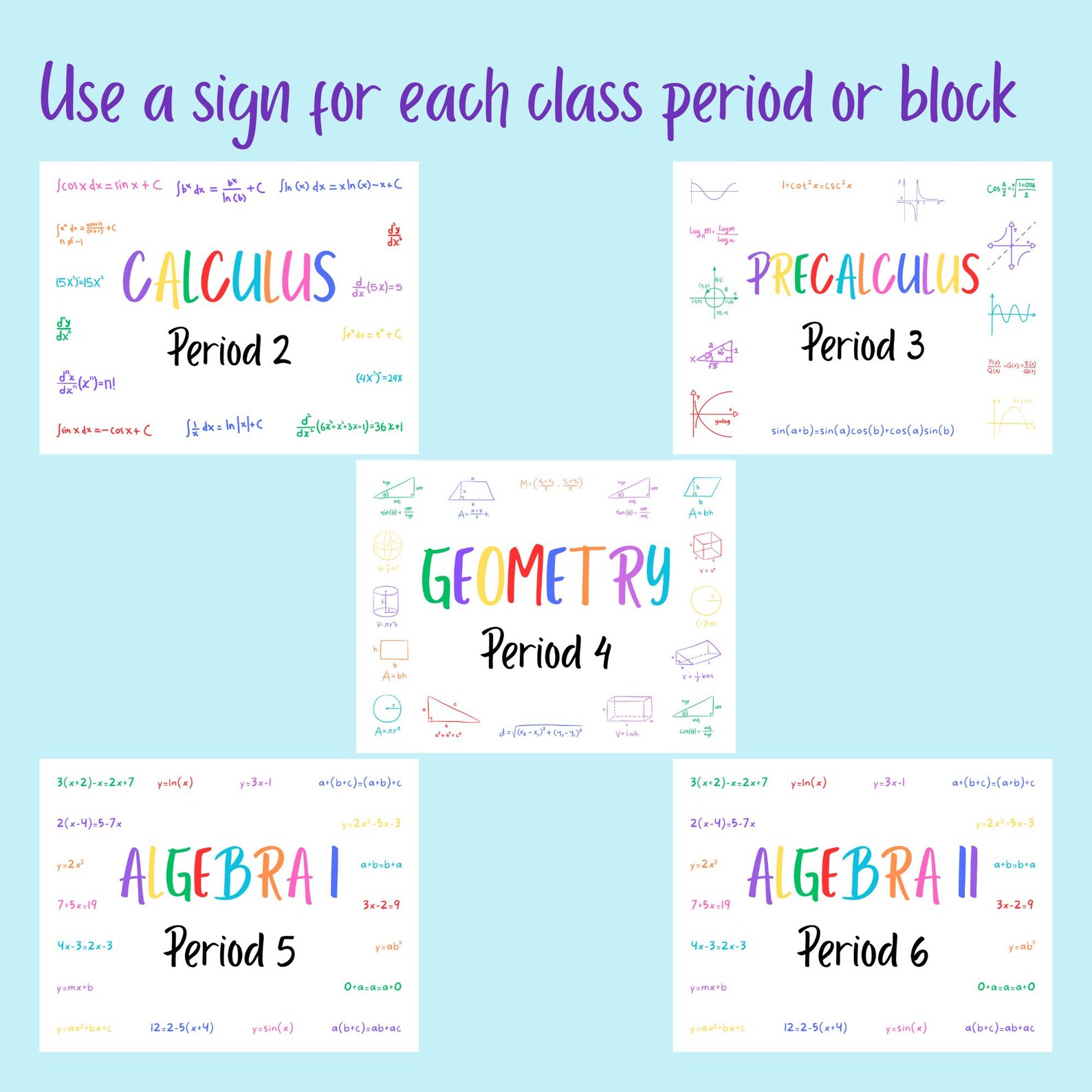 Mathematics Class Labels Bundle, Math Classroom Door Sign, Class Signs ...