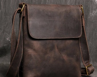 Genuine Leather Daily Casual Shoulder Bag for Men Small Dark Brown Vintage Messenger Bag Men's New Fashion Design Sling Bags