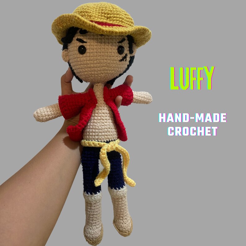 Luffy crochet, Gift for kids, Hand-made crochet luffy, One piece crochet, Luffy amigurumi, Christmas gift, Personalized gift, Anime gift image 1