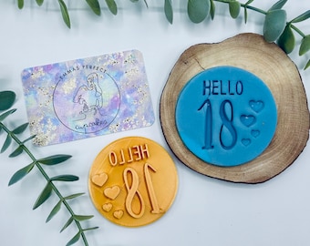 Hola 18 - 18 cumpleaños - Sello / estampador para cupcakes con galleta y glaseado de fondant