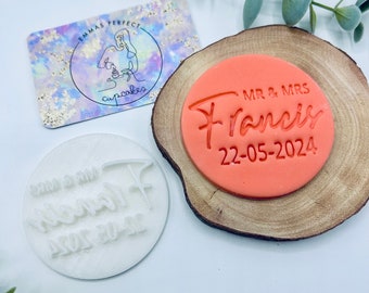 Giorno del matrimonio personalizzato personalizzato - Timbro / goffratore per cupcake con glassa fondente