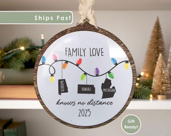 Heartfelt Personalized Family Love Knows No Distance Ornament 2025, Custom State to State Keepsake, Long Distance Family Gift Idea