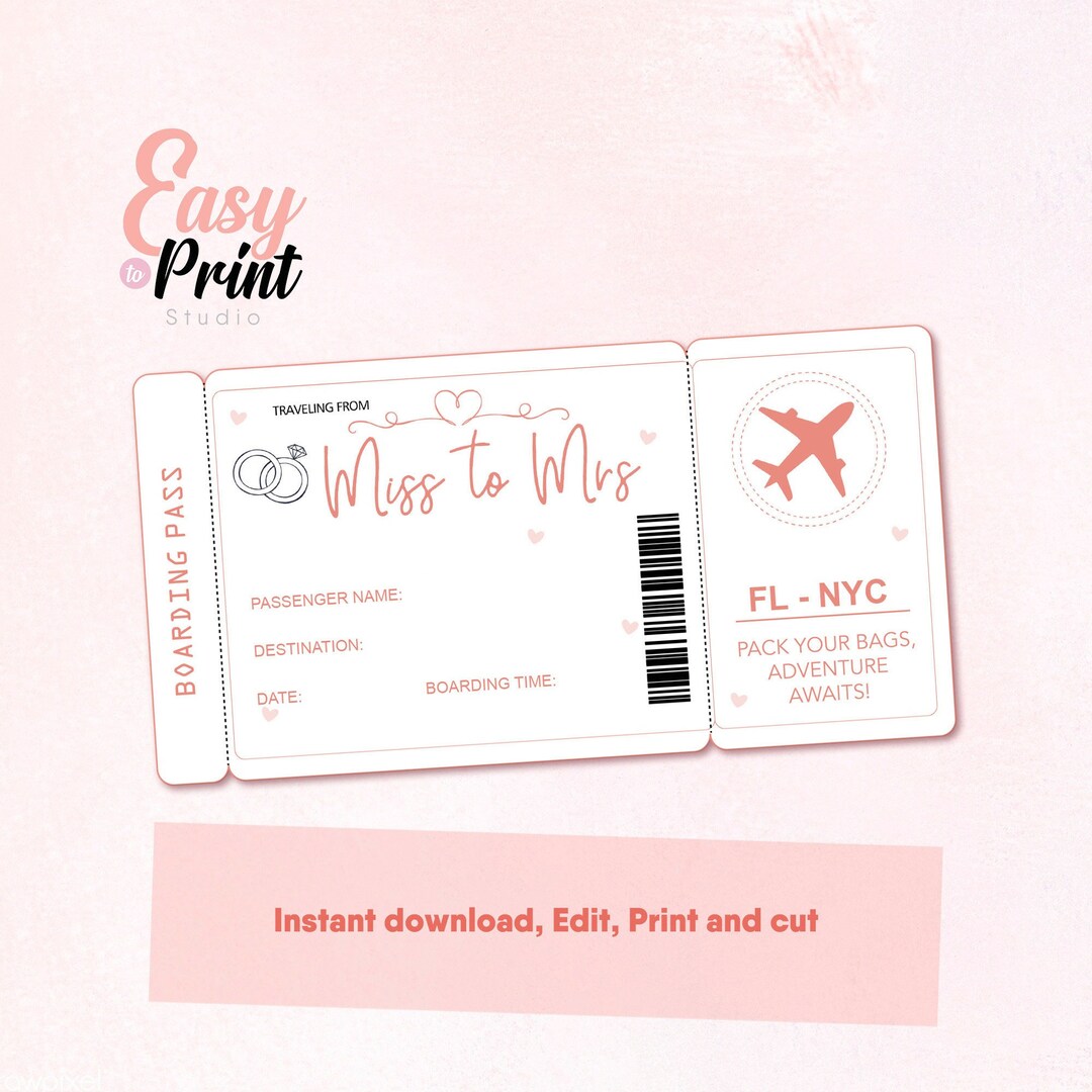 Editable Wedding Destination Boarding Pass Printable Personalized DIY ...