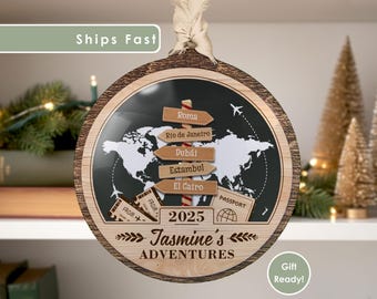 Personalized Travel Adventure Ornament 2025, Custom Destination Keepsake for Couples, Unique Holiday Gift for Travelers Christmas Decoration