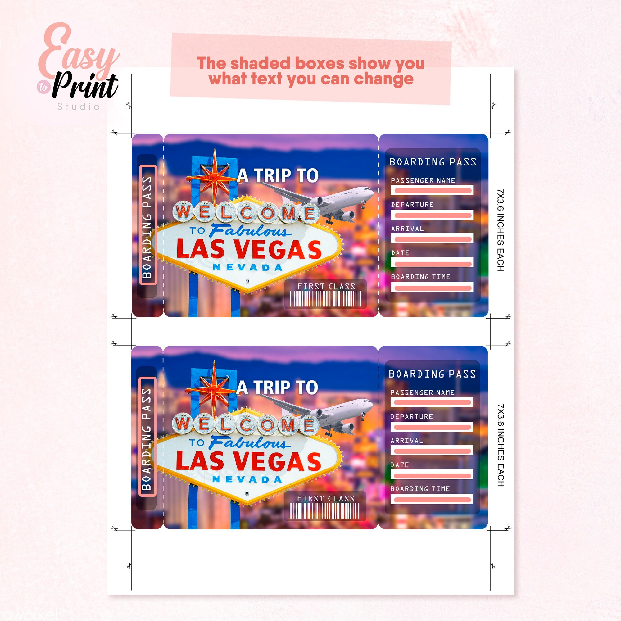 Editable Las Vegas Boarding Pass Printable Personalized DIY - Etsy