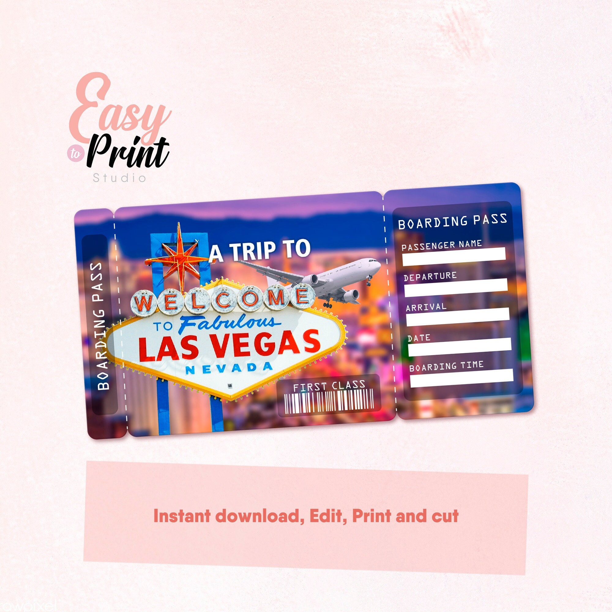 Editable Las Vegas Boarding Pass Printable Personalized DIY Etsy
