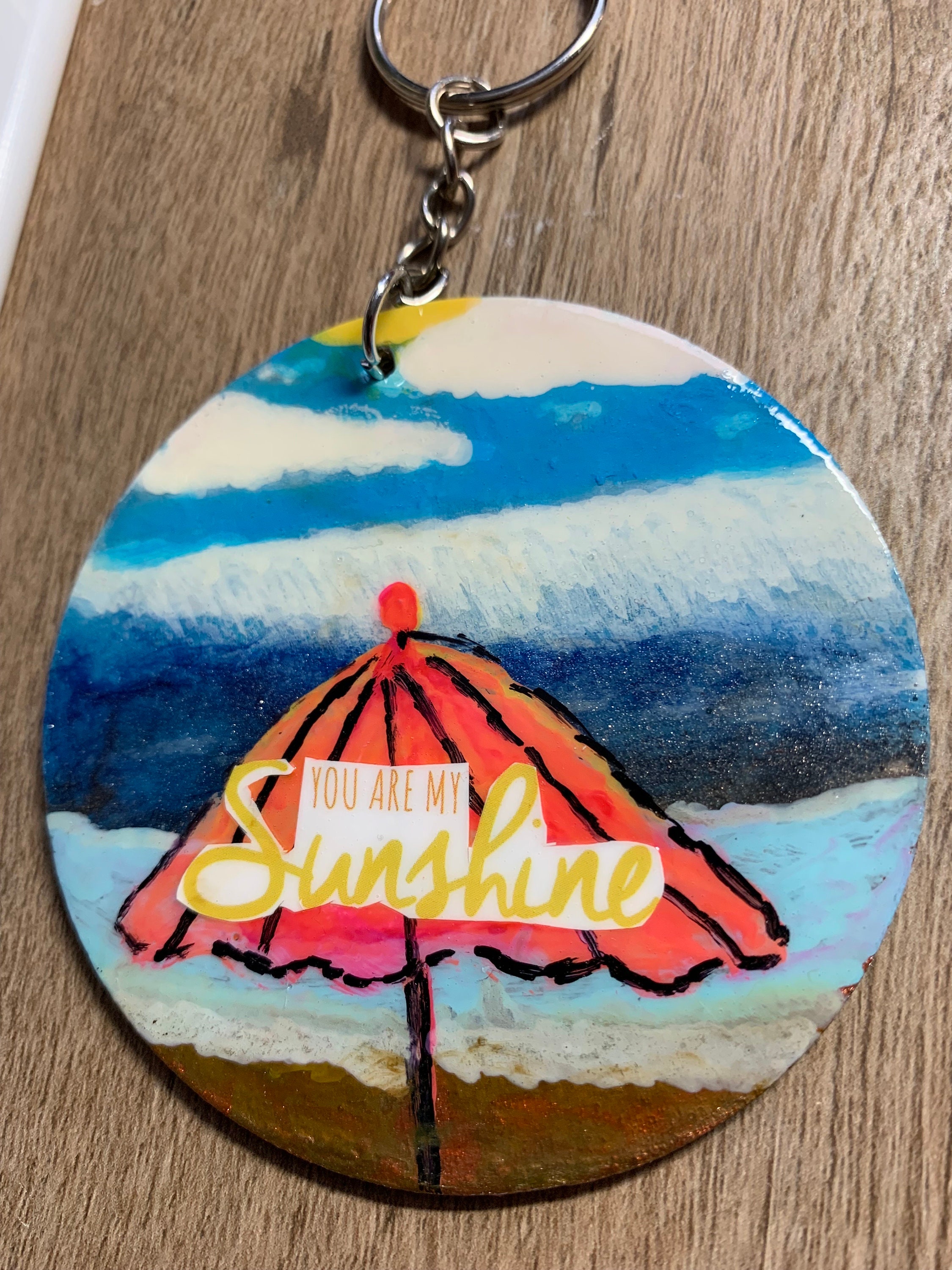 Handmade Painted Beach Scene Bag Key Ring - Etsy