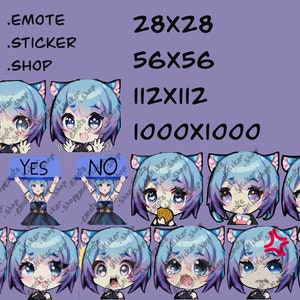14 Stück Süße Blaue Haar Katze Mädchen Emotes! für Discord Youtube Twitch Stream/Chat