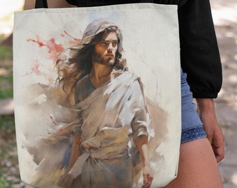Sacola de lona com estampa de Jesus, presente cristão para mulheres, sacola de lona com estampa da fé, sacola com arte religiosa, presente bíblico inspirador, sacola de compras reutilizável