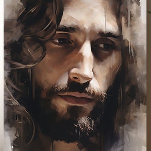 Impresión en lienzo de un retrato abstracto de Jesús: decoración cristiana para el hogar
