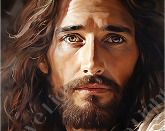 Retrato de Jesús para imprimir en la pared, lámina de arte cristiano, decoración religiosa para la pared, arte de fe, arte bíblico, descarga instantánea.