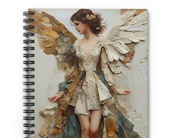 Cuaderno cristiano con ángeles, diario en espiral, diario de fe, regalo religioso, cuaderno con arte vintage de ángeles, diario de escritura inspirador