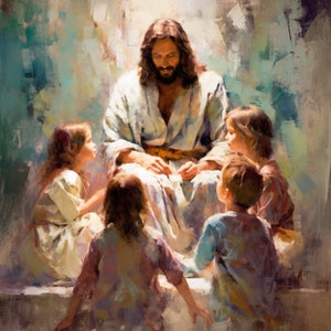 Jesus Blessing the Children, Canvas, 1.25&quot; depth Jesus Painting, Christian art, Jesus art, Christian gifts, inspirational art, Spiritual art