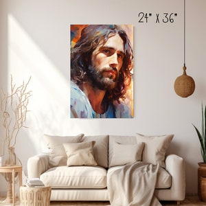 Impresión en lienzo de un retrato abstracto de Jesús: decoración cristiana para el hogar