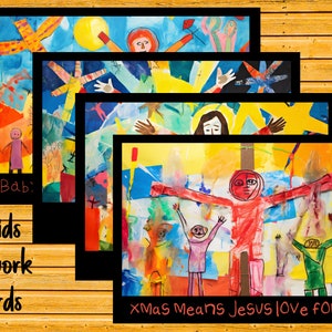 Süße Kinder Collage Weihnachtskarten, Digitaldruck Weihnachtsgrüße für Christen, Religiöse Weihnachten Sofort Download, Kinder Jesus Kunstwerk