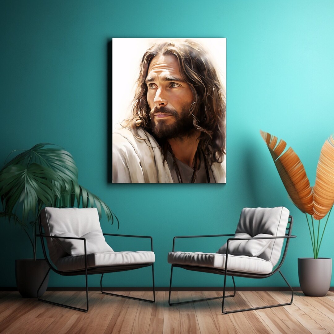Beautiful Jesus Portrait Canvas, Christian Living Room Artwork ...