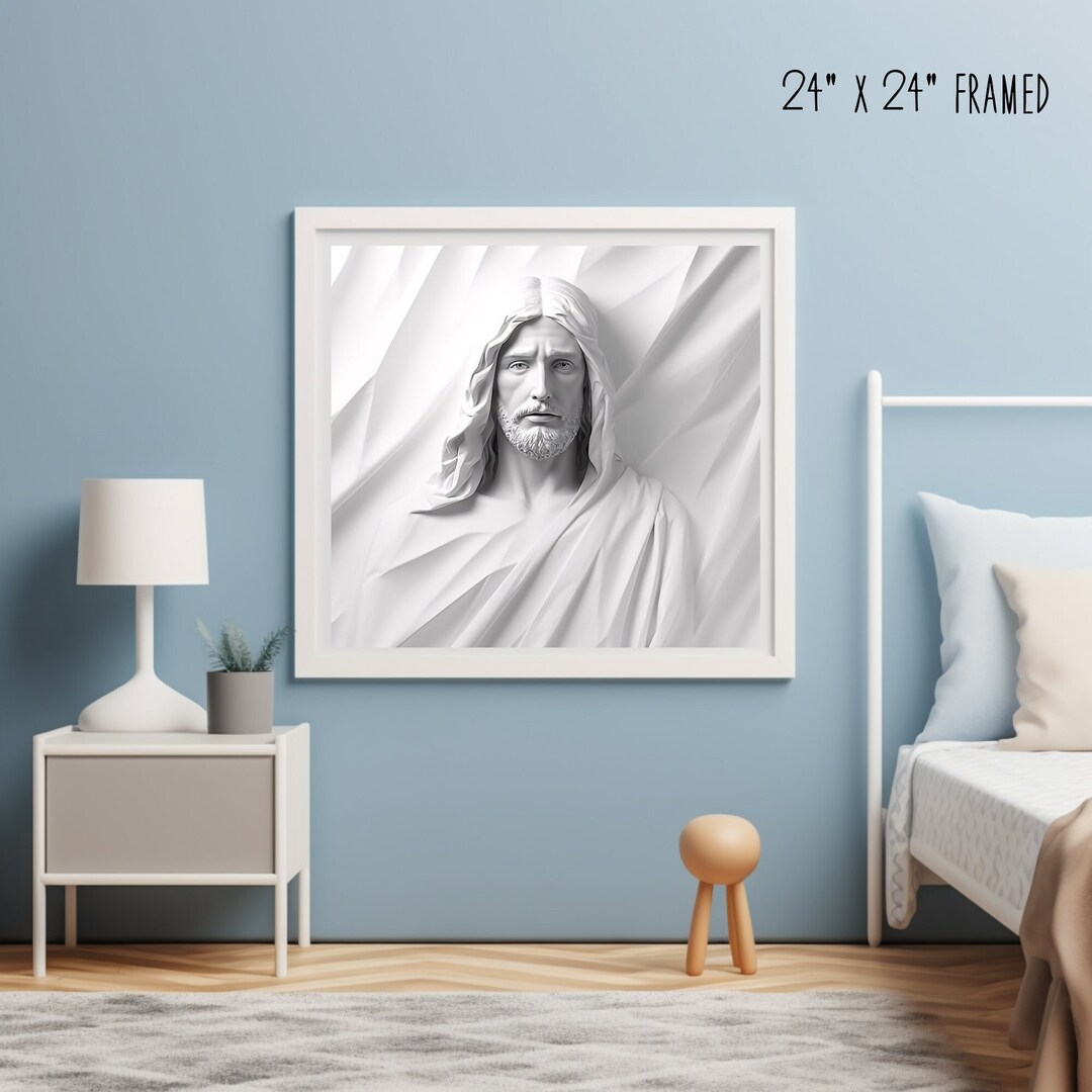 3D Jesus Portrait Digital Print Artwork, Christian Living Room Artwork